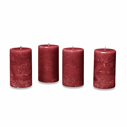 Loberon Kerze 4er Set Braga, durchgefärbte Kerzen, Adventskerzen, Adventskranz, Weihnachten, Weihnachtsdeko, Paraffinwachs, H/Ø ca. 13/7 cm, rot von Loberon