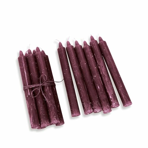 Loberon Kerzen 12er Set Bauceau Lila - Handgefertigte Stabkerzen Deko - Rustikales Finish - Durchgefärbt & Geruchsneutral - ca. 7h - 8h Brenndauer von Loberon