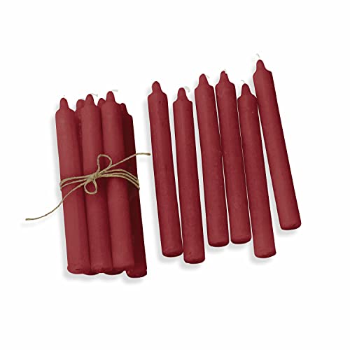 Loberon Kerzen 12er Set Bauceau Rot - Handgefertigte Stabkerzen Deko - Rustikales Finish - Durchgefärbt & Geruchsneutral - ca. 7h - 8h Brenndauer, rot von Loberon