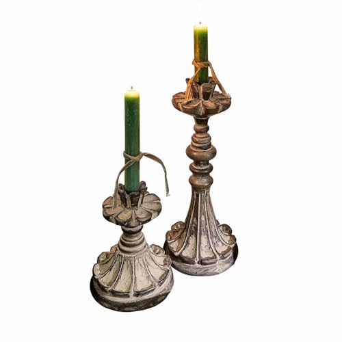 Loberon Kerzenhalter 2er Set Tocantins, Zwei Größen, Nostalgisches Design, Authentischer Vintage-Look, Kerzenständer, Dekoration, Mangoholz, antikbraun von Loberon