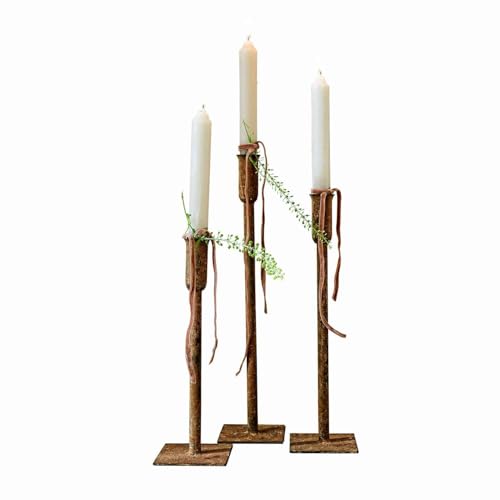 Loberon Kerzenhalter 3er Set Viverto, DREI Größen, Rustikales Rost-Finish, für Stabkerzen, Industrieller Charme, Kerzenständer, Dekoration, Eisen, antikbraun von Loberon