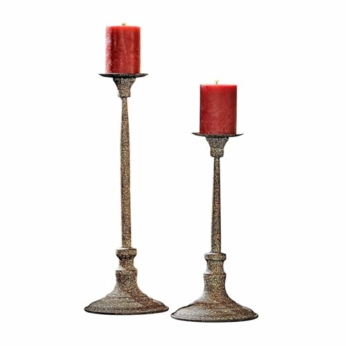 Loberon Kerzenständer 2er Set Avarin, Zwei Größen, Handgefertigt mit Rost-Optik, Ideal für Stumpenkerzen, Kerzenhalter, Dekoration, Eisen, antikbraun von Loberon