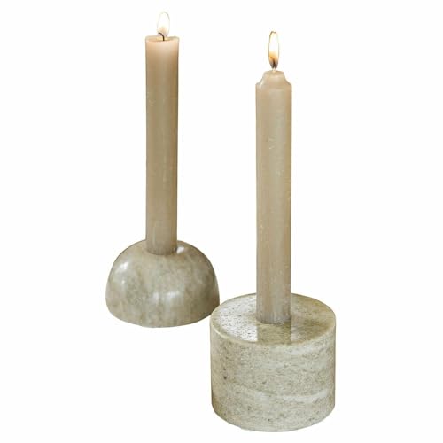 Loberon Kerzenständer 2er Set Najira, Zwei Formen, Natürliche Eleganz, Charakteristische Maserungen & Farbnuancen, für Stabkerzen, Kerzenhalter, Dekoration, Marmor, grau von Loberon
