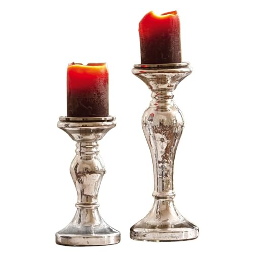Loberon Kerzenständer 2er Set Pauline, Zwei Größen, mundgeblasen, mit Sternenschliff, echtes Bauernsilber, für Stumpenkerzen, Kerzenhalter, Kerzenleuchter, Glas, antiksilber Loberon Kerzenständer 2er Set Pauline, Zwei Größen, mundgeblasen, mit Sternenschliff, echtes Bauernsilber, für Stumpenkerzen, Kerzenhalter, Kerzenleuchter, Glas, antiksilber von Loberon