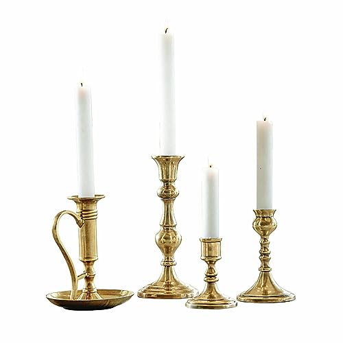 Loberon Kerzenständer 4er Set Maxéville, Verschiedene Größen, Wundervoller Vintage-Look, Nostalgische Dekoration, Reizender Schimmer, Kerzenhalter, Aluminium, Gold von Loberon