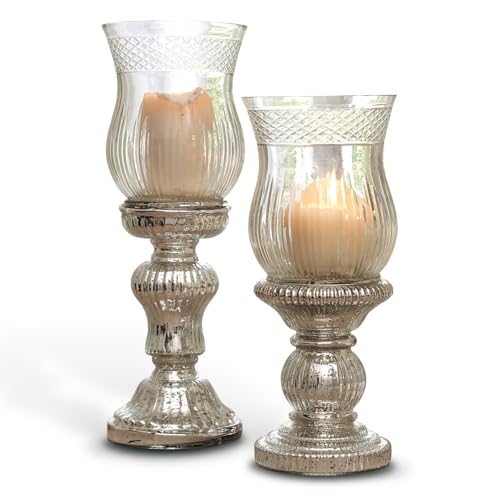 Loberon Kerzenständer Set Luisant | Deko Kerzenständer Silber Für Kerzen & Teelichter | Mundgeblasen Aus Glas | 2er Set | 29 cm & 35 cm von Loberon