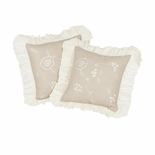 Loberon Kissenhülle 2er Set Clarissa, liebevolle Blütenstickerei, hübscher Rüschensaum, Romantik-Look, Kissenbezug, Wohntextilien, Wohn-Accessoires, Baumwolle, grau von Loberon