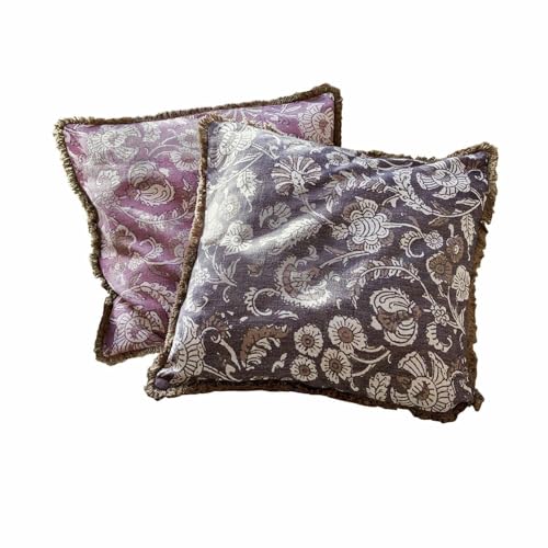 Loberon Kissenhülle 2er Set Lalluga, Blumenmuster mit Paisley-Flair, mit Reizenden Baumwollfransen, Kuschelig Weich, Kissenbezüge, Wohn-Accessoires, Baumwolle, lila von Loberon