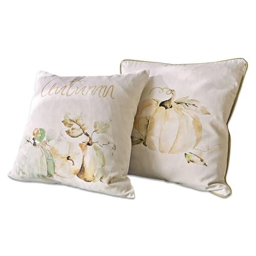 Loberon Kissenhülle 2er Set Laubard, Zarte Aquarell-Drucke mit Kürbis-Motiv, Romantische Pastelltöne, Herbstliches Flair, Kissenbezüge, Wohntextilien, Baumwolle, weiß von Loberon