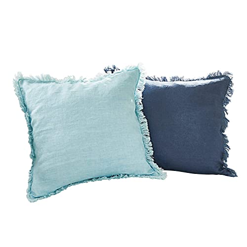 Loberon Kissenhülle 2er Set Quebo, edle Farbharmonie, Schlichtes Design, dekorative Fransenkanten, Kissenbezug, Wohntextilien, Wohn-Accessoires Leinen, türkis/blau von Loberon