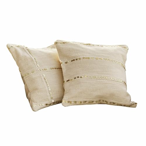 Loberon Kissenhülle 2er Set Rousseline, Natürliches Design, Besondere Webstruktur, mit Funkelnden Pailletten, Kissenbezug, Wohnaccessoires, Baumwolle, Creme von Loberon