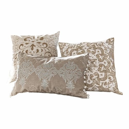 Loberon Kissenhülle 3er Set Emelin, Zwei Größen, ornamentale Metallic-Prints & Stickereien, reizvoller Mustermix, Kissenbezug, Wohn-Accessoires, Wohntextilien, Baumwolle, Creme von Loberon