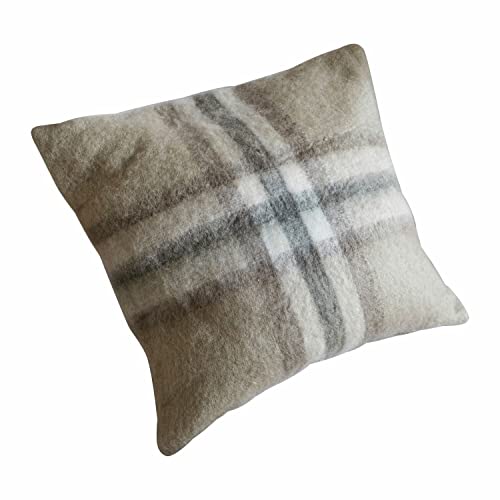 Loberon Kissenhülle Argoub, Traditionelles Karomuster, Dezente Farbgebung, Weiche Haptik, Schottenkaro, Kissenbezug, Wolle, Acryl, Polyester, beige/grau von Loberon