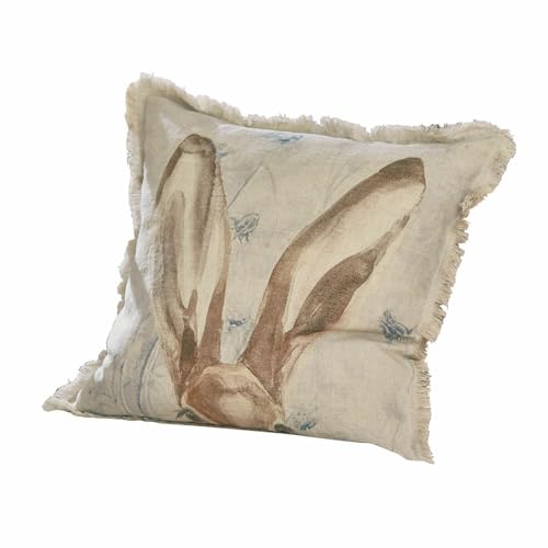 Loberon Kissenhülle Kameron, origineller Hasen-Aquarelldruck, mit seitlicher Fransenkante, Ostern, Osterhase, Osterdekoration, Wohntextilien, Kissenbezug, Leinen, beige/blau von Loberon