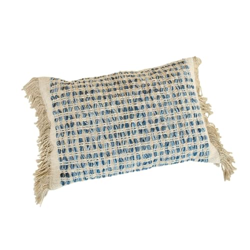 Loberon Kissenhülle Monrovie, grob gewebtes Gittermuster, mit Seitenfransen, Boho-Chic, Kissenbezug, Wohntextilien, Baumwolle, blau/beige von Loberon