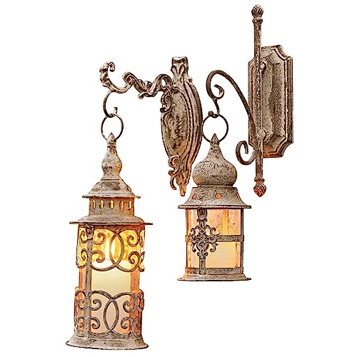 Loberon Laterne 2er Set Adéláde, Zwei Größen und Designs, inkl. Haken zur Wandbefestigung, mediterraner Charme, Outdoorlaterne, Eisen, Glas, antikcreme von Loberon
