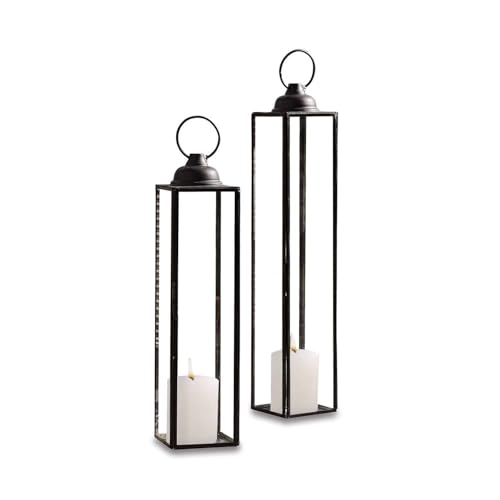 Loberon Laterne 2er Set Radu, Zwei Größen, Imposante Höhe, Dezentes Design, Dekoration, Wohn-Accessoires, Kerzenhalter, Eisen, Glas, antikschwarz von Loberon