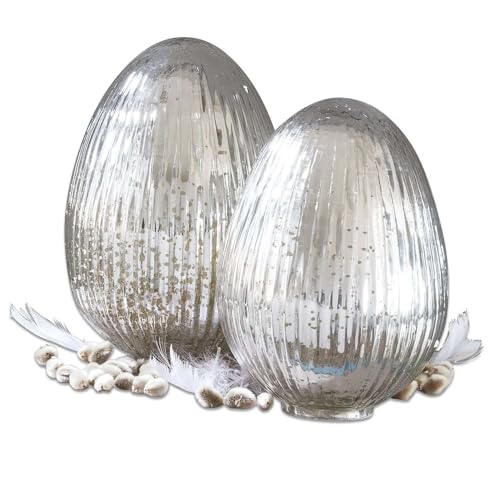 Loberon Osterei 2er Set Duvera Silber - Deko Eier aus Glas - Osterdeko mit Graziler Reliefstruktur - Ideal für Ostern & als Frühlingsdeko - 2 Größen Loberon Osterei 2er Set Duvera Silber - Deko Eier aus Glas - Osterdeko mit Graziler Reliefstruktur - Ideal für Ostern & als Frühlingsdeko - 2 Größen von Loberon