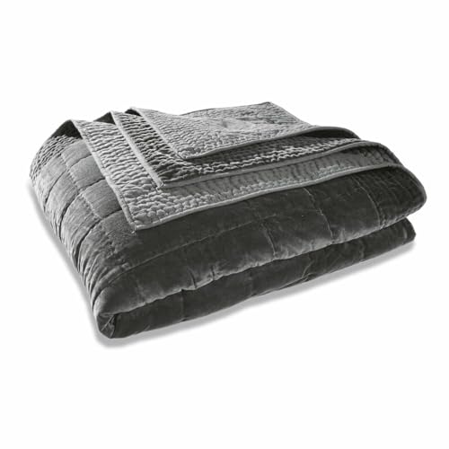 Loberon Quilt Arasta, dekorativer Kassettenstepp, feiner Schimmer, weiche Haptik, Steppdecke, Tagesdecke, Zierdecke, Baumwollsamt, grau von Loberon