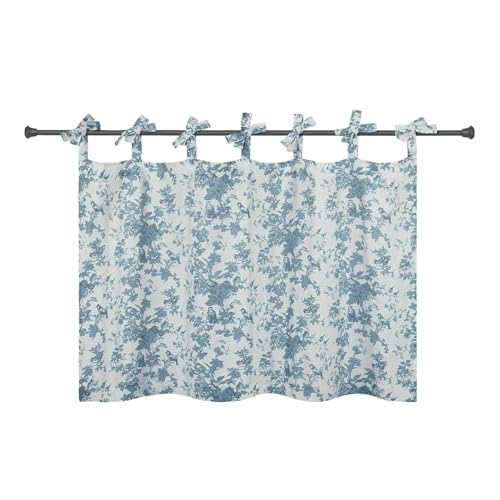 Loberon Scheibengardine Emilie, Romantisches Toile-De-Jouy-Muster, mit Dekorativen Bindebändern, Sichtschutz, Fenstergardine, Baumwolle, Leinen, blau/beige von Loberon