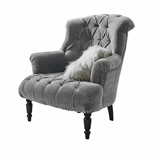 Loberon Sessel Parranquet, Klassische Chesterfield-Charakteristik, gedrechselte Beine, Zeitloses Design, komfortabel gepolstert, Sitzmöbel, Samt, Mangoholz, grau von Loberon