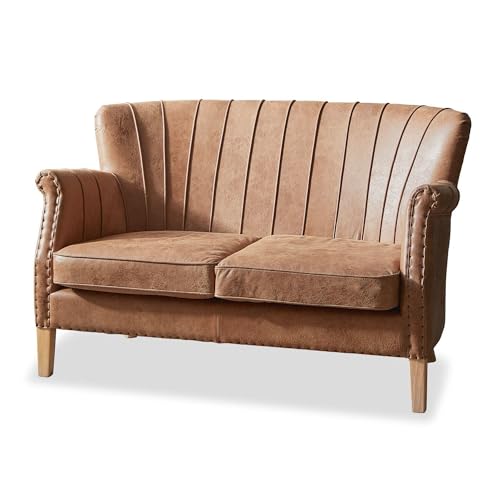 Loberon Sofa Brookfield, Zeitlos Eleganter Look, mit Authentischen Polsternägeln, englisches Design, Sitzmöbel, Zweisitzer, Schweinsleder, Eschenholz, braun von Loberon
