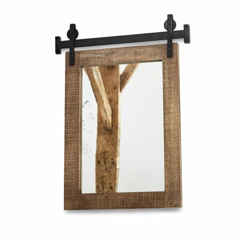 Loberon Spiegel Taylors Island, Materialmix im Industrial Style, Imposante Schienen-Aufhängung, Wohn-Accessoire, Mangoholz, Spiegelglas, Eisen, braun/schwarz von Loberon