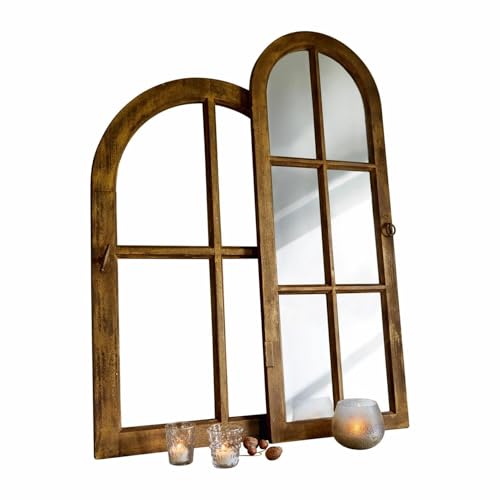 Loberon Spiegel und Deko-Fenster 2er Set Crowley, Zwei Größen, Aufgesetzte Sprossen, Nostalgischer Charme, Wohn-Accessoire, Tannenholz, Spiegelglas, braun/Gold von Loberon