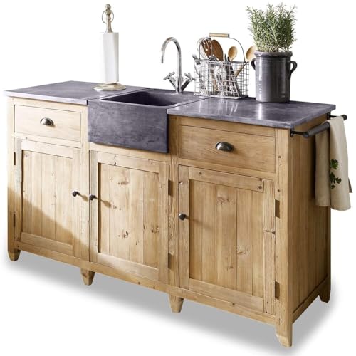 Loberon Spülenschrank Deaton, bietet viel Stauraum, stilvoller Materialmix, rustikaler Landhaus-Stil, Küchenmöbel, Tannenholz, Stein, Zink, braun Loberon Spülenschrank Deaton, bietet viel Stauraum, stilvoller Materialmix, rustikaler Landhaus-Stil, Küchenmöbel, Tannenholz, Stein, Zink, braun von Loberon