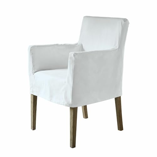 Loberon Stuhl Longhill, abnehmbare Husse, dezenter & Zeitloser Chic, klares Design, Sitzmöbel, Esszimmerstuhl, Baumwolle, Eichenholz, Schaumstoff, weiß von Loberon