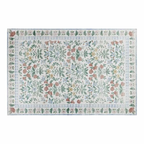 Loberon Teppich Jallorin, Floral Bedruckt, Gewebte Struktur, Dezente Farbgebung, Angenehme Haptik, 200x300 cm, Wohntextilien, Wohn-Accessoire, Baumwolle, bunt von Loberon