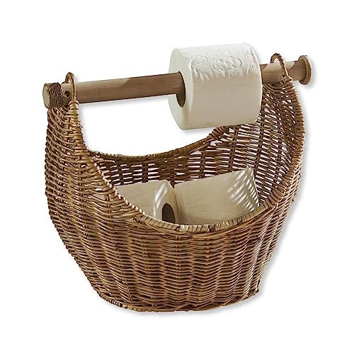 LOBERON Toilettenpapierhalter Liope, mit Stauraum im Korb, handgeflochten, Toilettenpapier-Aufbewahrung, Badzubehör, Bad-Accessoire, Rattan, braun von Loberon