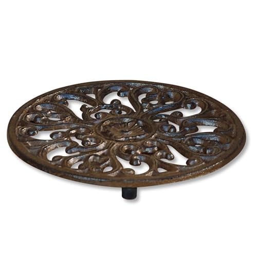 Loberon Topfuntersetzer 2er Set Winton, Antik-Finish, Bezauberndes Ornament, Gartenzubehör, Gartenhelfer, Outdoor, Gusseisen, braun von Loberon