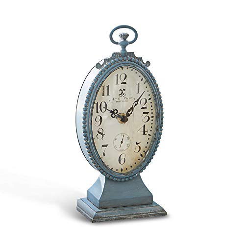 Loberon Uhr Michelet, MDF/Zinn/Glas, H/B/T ca. 26/12 / 7,5 cm, antikblau von Loberon