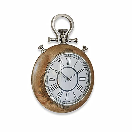 Loberon Uhr Reims, Aluminium, Mangoholz, Glas, H/Ø ca. 38/26 cm, antikbraun/weiß, antikbraun/weiß von Loberon