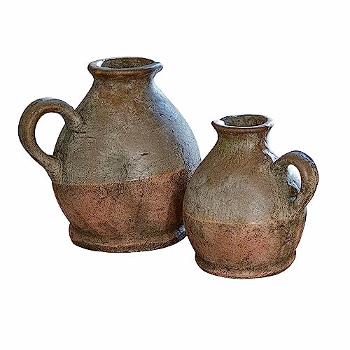 Loberon Vase 2er Set Henriette, Zwei Größen, liebevolle Handarbeit, antike Anmutung, mediterranes Flair, Blumenvase, Wohn-Accessoire, Terrakotta, antikbraun von Loberon