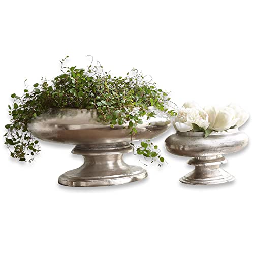 Loberon Vase 2er Set Loyère, Zwei Größen, reizvolle Haptik, Blumengefäß, Pflanzgefäß, Blumenvase, Wohn-Accessoire, Tischschmuck, Aluminiumguss, Silber von Loberon