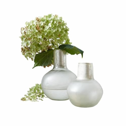 Loberon Vase 2er Set Nazira, Zwei Größen, Mundgeblasen, Mattes Finish, Zeitloses Design, Dekoration, Blumenvasen, Glas, weiß/Silber von Loberon