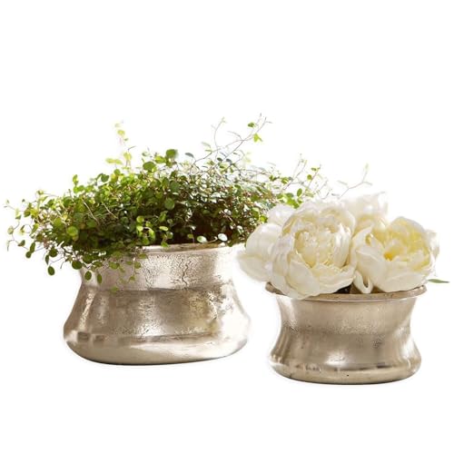 Loberon Vase 2er Set Riona, Zwei Größen, matt gebürstet, ideal für kleine Sträuße, Blumenvase, Wohnaccessoires, Wohndekoration, Aluminiumguss, antiksilber von Loberon