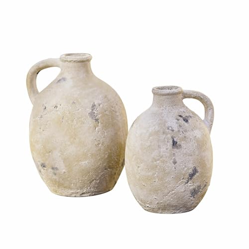Loberon Vase 2er Set Yvorne, Zwei Größen, handgefertigte Einzigartigkeit, robust & dekorativ, Gartenzubehör, Outdoor, Terrakotta, antikcreme von Loberon