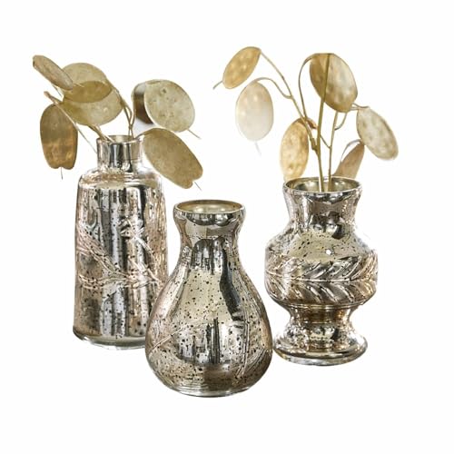 Loberon Vase 3er Set Briolique, DREI Designs, Kunstvoll Geschliffen, Bauernsilber-Finish, Nostalgischer Charme, Mundgeblasen, Deko-Vasen, Dekoration, Glas, antikchampagner von Loberon