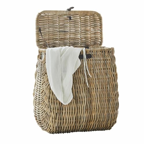 Loberon Wäschekorb Solinette, inkl. Waschbarem Stoffeinsatz, Natürliches Design, Ordnungshelfer, Aufbewahrung, Rattan, Rindsleder, Polyester, braun/Creme von Loberon