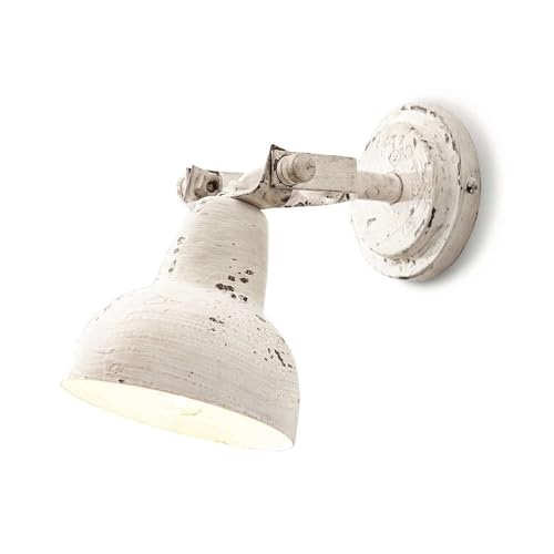 Loberon Wandlampe Rieke, Wandleuchte mit Unikat-Charakter, Industrie-Stil, Antik-Lackierung, Schlafzimmerleuchte, Wohn-Accessoire, Eisen, antikweiß von Loberon