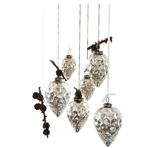 Loberon Weihnachtsschmuck Set Colin | Weihnachtsdeko Christbaumschmuck | Weihnachtskugeln Zapfen Aus Glas & Eisen | 3 Größen | 6 Stück, antiksilber von Loberon