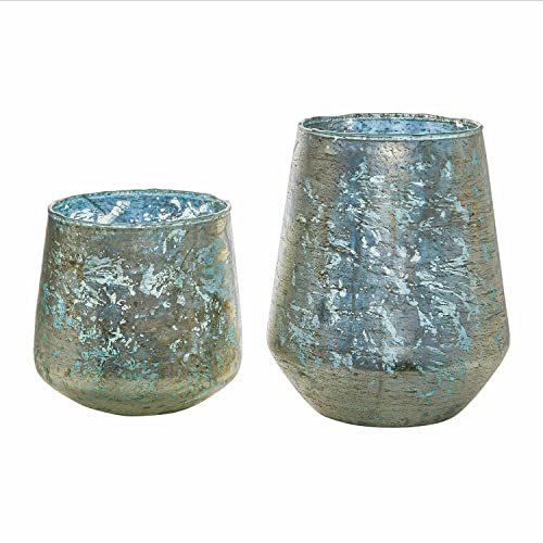 Loberon Windlicht 2er Set Gare - Antikblau & Gold, Handfoliertes Glas, Verschiedene Größen, antikblau/Gold von Loberon