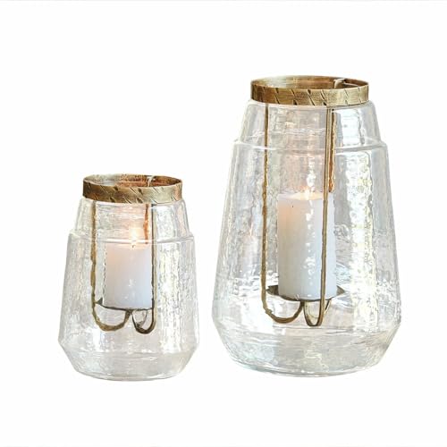 Loberon Windlicht 2er Set Pérlisse, Zwei Größen, Strukturierte Oberfläche, Herausnehmbare Kerzenhalterung, für Innen & Außen, Dekoration, Kerzenhalter, Glas, Eisen, antikgold/klar von Loberon
