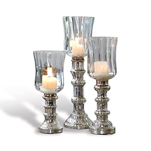 Loberon Windlicht Set Fréjeville | Deko Windlichter Für Kerzen | Aus Mundgeblasenem Glas | Elegante Pokalform | Unterschiedliche Größen | 3 Stück, klar/Silber Loberon Windlicht Set Fréjeville | Deko Windlichter Für Kerzen | Aus Mundgeblasenem Glas | Elegante Pokalform | Unterschiedliche Größen | 3 Stück, klar/Silber von Loberon