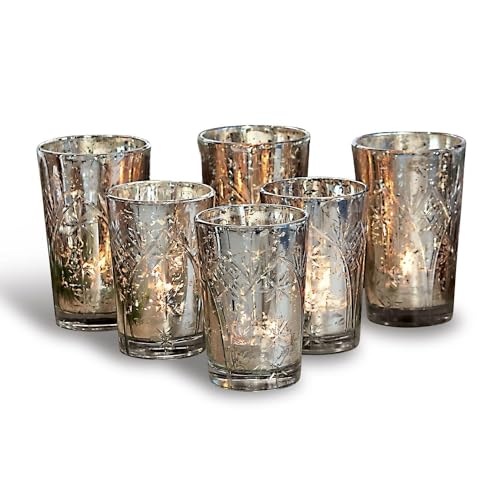 Loberon Windlicht Set Latona - Glas - Handgefertigt - Deko Weihnachten - Antiksilber - 6 Windlichter In 2 Größen von Loberon