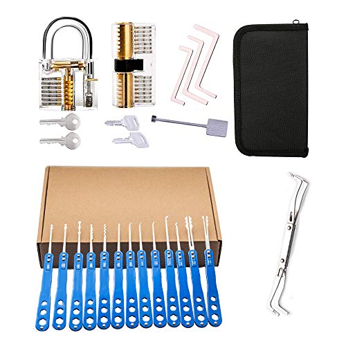 Loboo Idea 18-teiliges Dietrich-Set aus Edelstahl mit 2 transparenten Trainingsvorhängeschloss, Lockpicking-Werkzeug-Set, Übungsanleitung für Anfänger und Profis von Loboo Idea