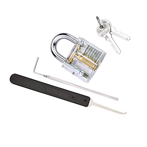 Loboo Idea 2-teiliges Premium-Übungswerkzeug mit transparentem Schloss, einschließlich einem Lockpick-Haken, einem Dietrich-Spannschlüssel und einem Vorhängeschloss für Anfänger und professionelle von Loboo Idea
